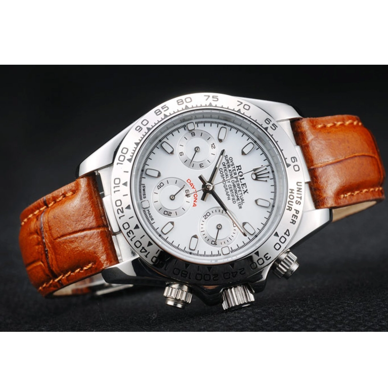 AAA Replica Watches Strap Tachymeter Steel Lady Stainless Daytona Leather Case Brown Rolex White Dial 0704